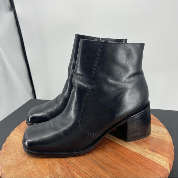 Connie fortune black leather square toe ankle boots block heels Sz 9 - Picture 3 of 8